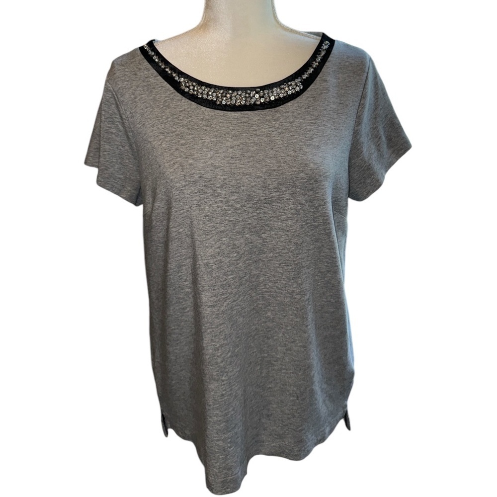 Banana Republic Gray Jeweled Embellished Neck Cap Sleeve Top #61